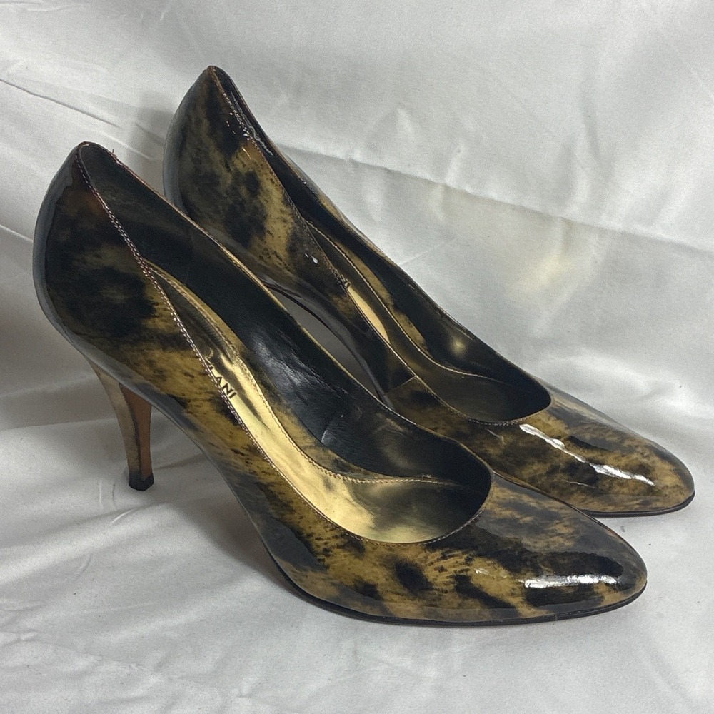 Antonio Melani Womens 10M Brown Black Abstract Animal Print Patent Leather Pumps